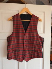ST MICHAEL Red Tartan Style 100% Silk Waistcoat Size S 90's