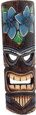 Hand Crafted Polynesian Hawaiian Style Floral Painted Tiki Mask, 19 INCHES
