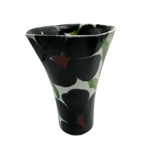 Janice Tchalenko Dartington Dart Pottery Vase Black Flowers 7.75" Tall 1980s As