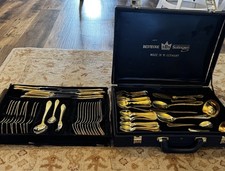 Bestecke Solingen Cutlery Set-23/24 kt Gold Plated-Service for 12 German Made