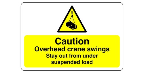 Caution overhead crane swings