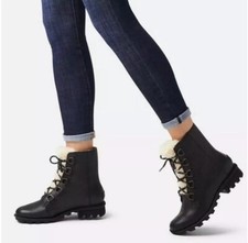 Sorel Phoenix Black Leather Shearling Sherpa Lined Boots Size 9.5 Outdoor