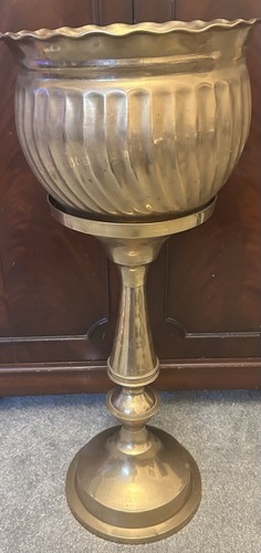 Vintage brass pedestal planter - vintage,
