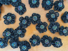 50pc Black Iridescent Bead Flower /Fabric Applique Embellishments Sew Bows Craft