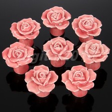 8pcs Classical Ceramic Rose Flower Cabinet Knobs Drawer Closet Door Pull Handles