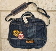 Replay Denim Blue Shoulder Messenger Bag Patch Logos Handles Zip Around BNWT