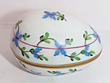 HEREND Trinket Box " Blue Garland "Hungary Porcelain China Handpainted Egg 6053