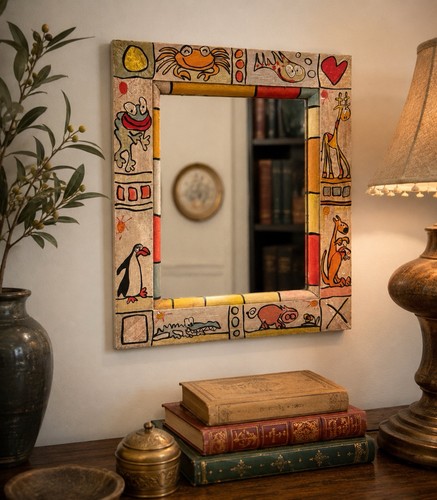 Hand painted animal mirror - hand-painted,