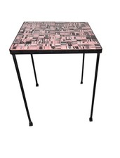 Mid-Century Modern Pink And Black Tile Table Wrough Iron Side Table 