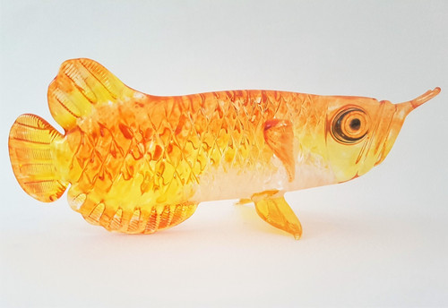 Large amber glass arowana - amber, fish