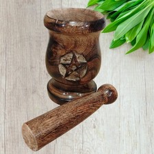 Pestle & Mortar Handmade mangowood pentagram Design  (13cm x 9 cm ) 