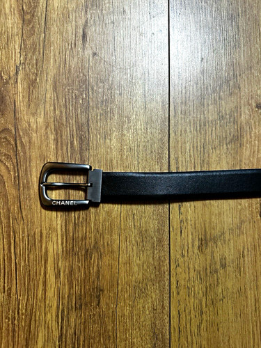 Chanel black leather belt logo - chanel,