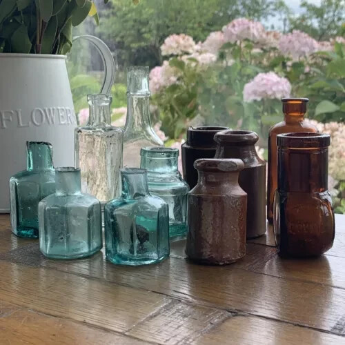 Vintage stoneware ink bottles - stoneware,
