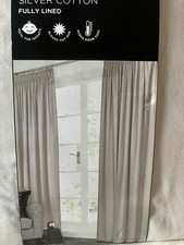 Grey Silver Cotton Blackout/Thermal Pencil Pleat Curtains 117w x 183d Next