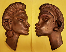 2 Stunning African-American? Art Deco Brass Heads Wall Hangings