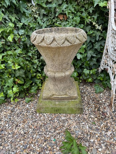 Vintage cast stone garden urn - vintage,