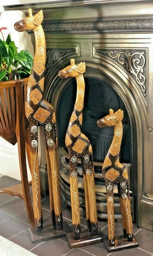 Carved painted wooden giraffe - painted,