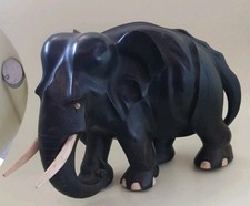 Antique Ebony Elephant Figure Large Carved Ebony African Bull Elephant.
