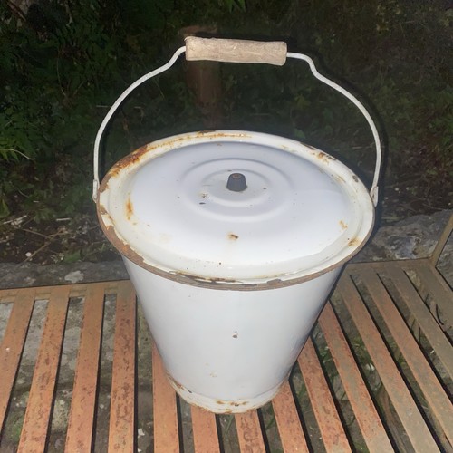 Vintage white enamel bucket - enamel,