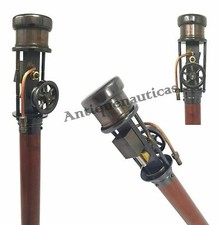 Nautical Brass Steam Engine Handle Antique Brown Wooden Walking Stick Cane Gift