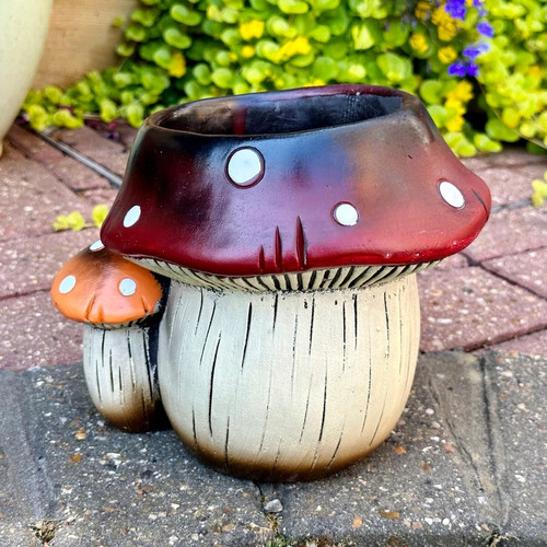Toadstool cement planter - toadstool,
