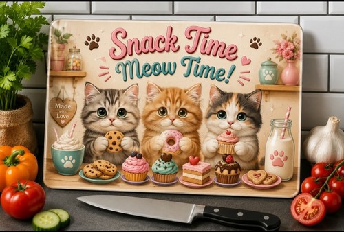 Cute cat glass chopping - cat, board