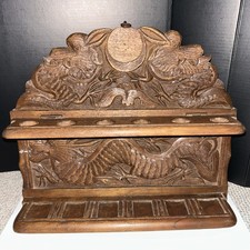 Antique Oriental  Chinese Dragons Carved Wooden Smoking Pipe Rack Stand 11” x 9”