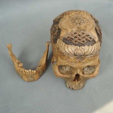 Resin Replica 1:1 Kapala Carved Human Skull Tibetan Buddhism Fish Tai Chi OD72