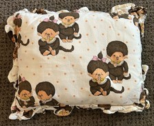 Vintage MONCHICHI Handmade PILLOW Girl + Boy White w/Pink Dots 10” x 12”