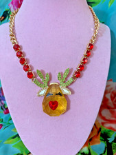 🧑‍🎄🦌NWT RARE Betsey Johnson Faux Stone Reindeer Pendant Necklace🦌🧑‍🎄