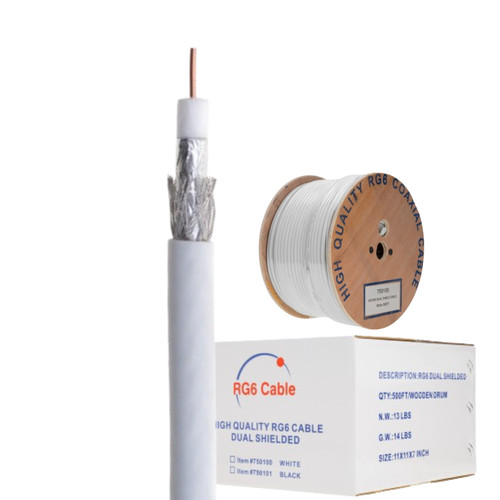 Rg6 coaxial cable 500ft 18awg - coaxial,