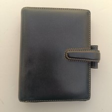 FILOFAX Pocket Cuban Italian Leather Organiser Vintage Dark Blue/Grey