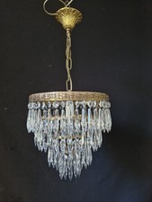 Vintage  French Empire Crystal Brass  Chandelier Ceiling Light 1 Light 