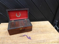 Antique Tea Caddy with original Key- Some wear . 20cm x 11cm x 9.8cm tall