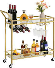 HOOBRO Drinks Trolley Gold, Bar Cart, Bar Trolley, Kitchen Trolley on Wheels,