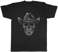Skull Cowboy Mens T-Shirt Wild West Sherrif Tee Gift