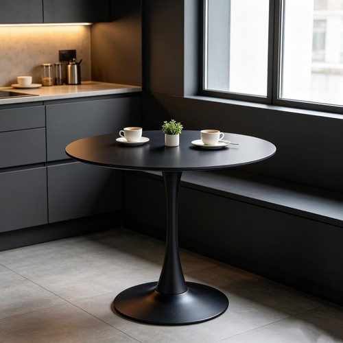 Black round dining table - black, with