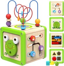 Activity Cube Wooden Toys for Toddlers 1 Year + Baby Centres - Bead... 