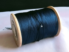 Vintage Wooden Cotton Reel 6 Threads Buttonhole Rayon Twist Navy 6.3cm