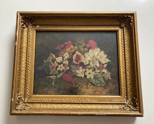 Antique oil painting floral - antique,