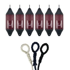6x Hurricane Vortex Boat Fenders PM04 Maroon 66x20cm + Free Spliced Rope UK