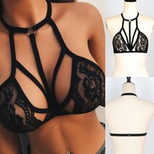 Sexy Womens See Through Lace Bra Top Sheer Mesh Bralet Crop Top Blouse Tee Tops
