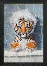 Tiger Cub Bath Time Framed