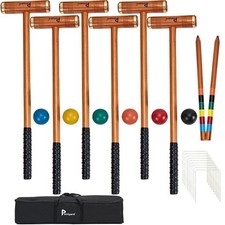 Pointyard 35’’ Six Player Croquet Set, Deluxe Croquet Set with Wooden Mallets/Co