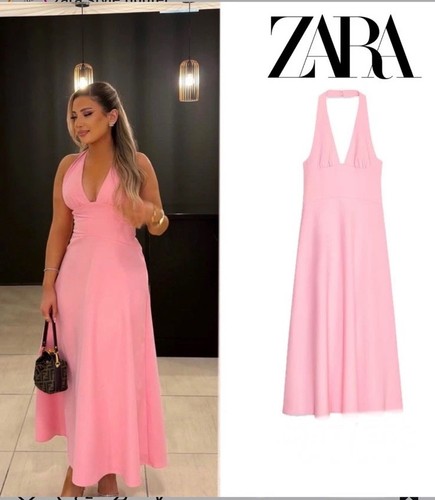 Zara women pink halter - halter, midi