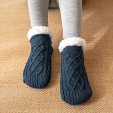 Men Women Fluffy Slippers Ankle Socks Non Slip Fleece Lined Grippers Winter Warm
