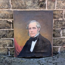 Antique 19c Victorian Original Art Painting Oil On Canvas Portrait Of Gentleman