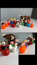 Vtg Fisher Price Lot of 13: 9 Little People, 2 Chickens, 1 Dog, & 1 Longhorn Cow