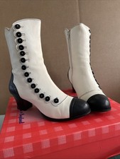 Miss L Fire Soft Leather Victorian Spatz Style Boots Cream/black UK 6 Steampunk