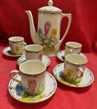 Crown Ducal Coffee  Pot & 5 Cups And Saucers ,Crocus & Snowdrop Pattern 1920s 